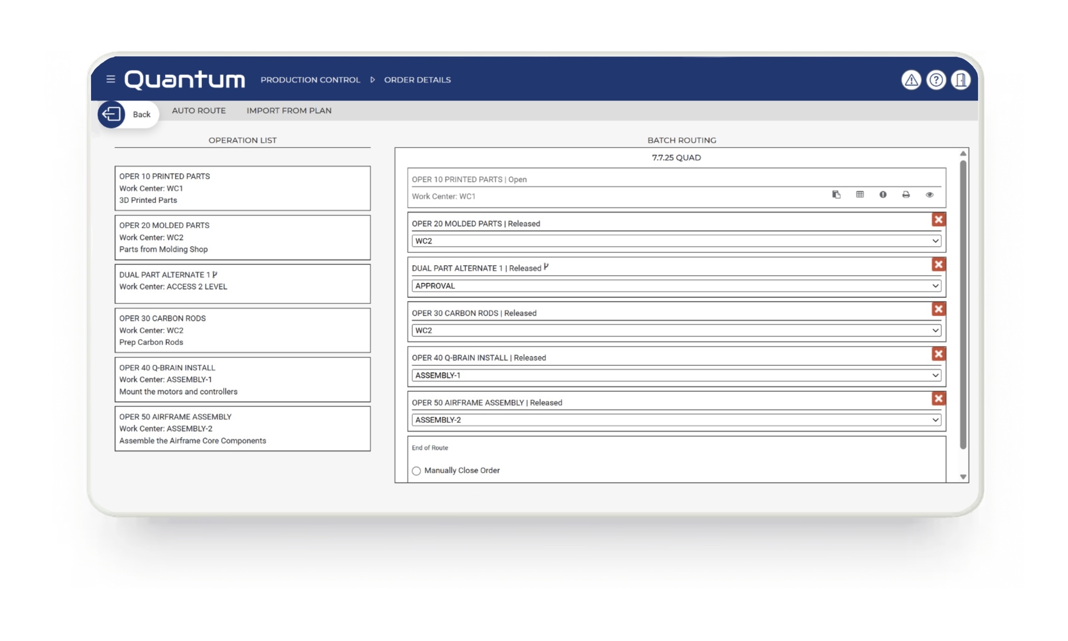 Manufacturing routing